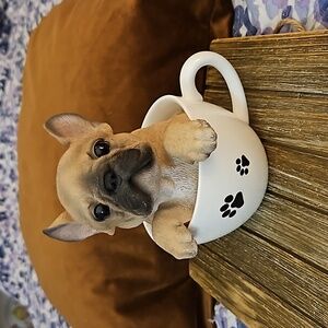 French Bulldog in a Teacup Figurine